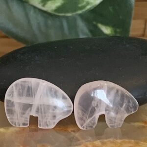 Vintage Zuni Style Carved Rose Quartz Bear Fetish Bead Native American Animals 2